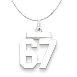 Silver, Athletic Collection Medium Polished Number 67 Necklace - 18 In